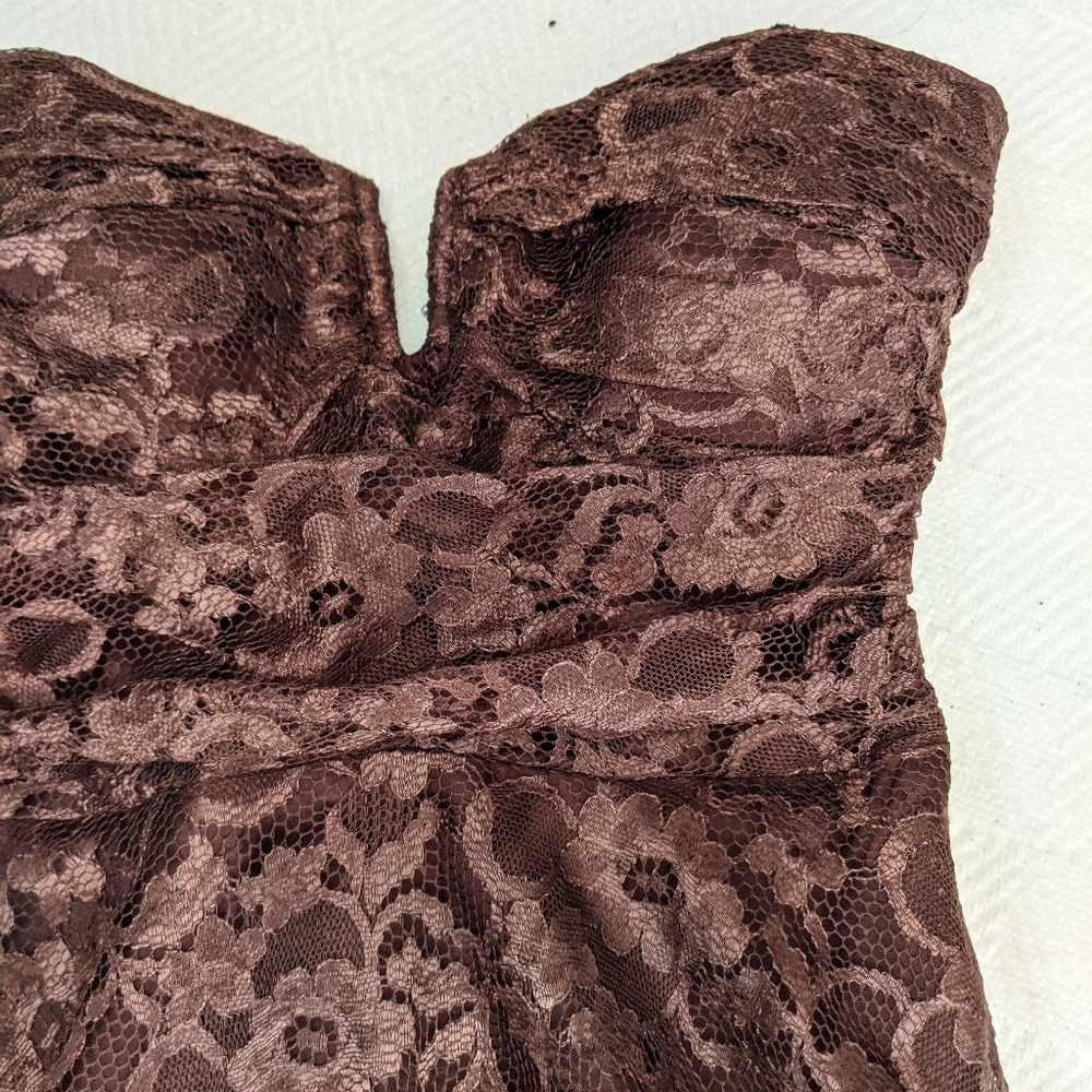 Niki Lavis Strapless Chocolate Brown Lace Cocktail Dress - Picture 5 of 7
